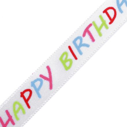 Galanterie: Saténová stuha Happy birthday šíře 14 mm