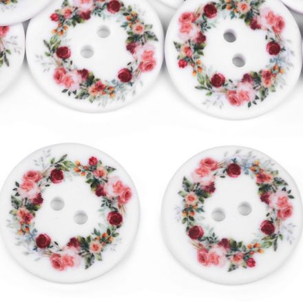 Galanterie: Knoflík s květy 30 mm (1ks)