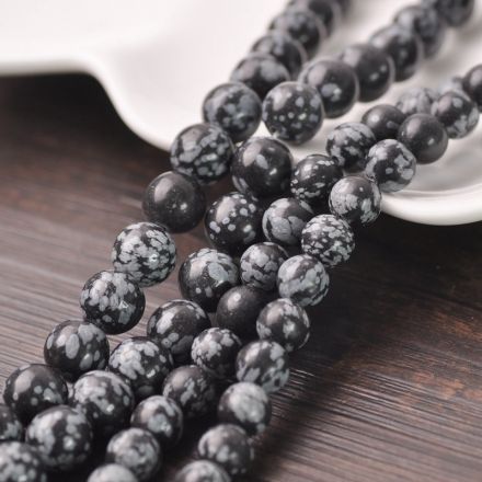 Galanterie: Minerální korálky Obsidián vločkový 8 mm (1ks)