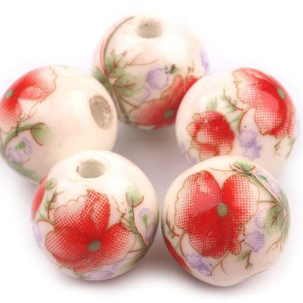 Galanterie: Porcelánové korálky 12 mm (1ks) - červená