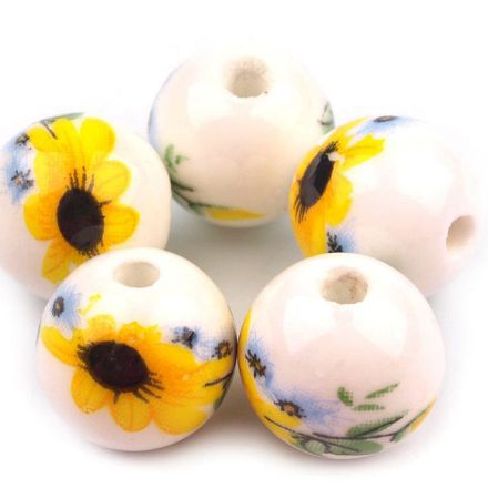 Galanterie: Porcelánové korálky 12 mm (1ks) - žlutá