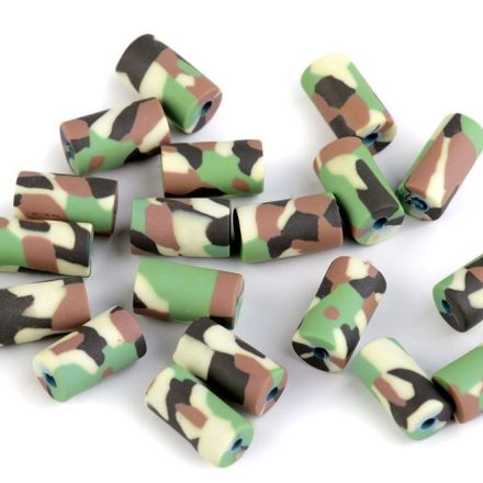 Galanterie: Fimo korálky army 6x11 mm (10ks) - hnědá