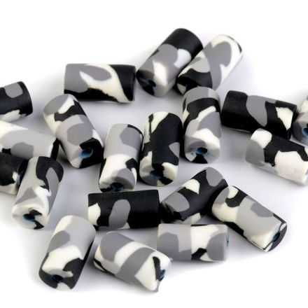 Galanterie: Fimo korálky army 6x11 mm (10ks) - černá