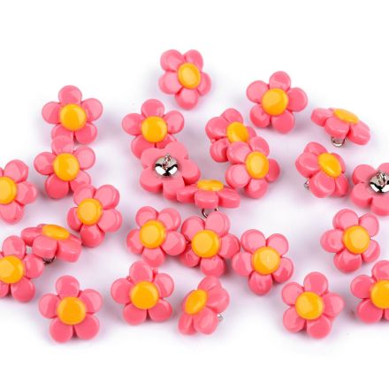 Galanterie: Plastový knoflík květ 14 mm (1ks) - růžová 