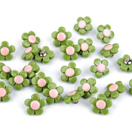 Galanterie: Plastový knoflík květ 14 mm (1ks) - zelená