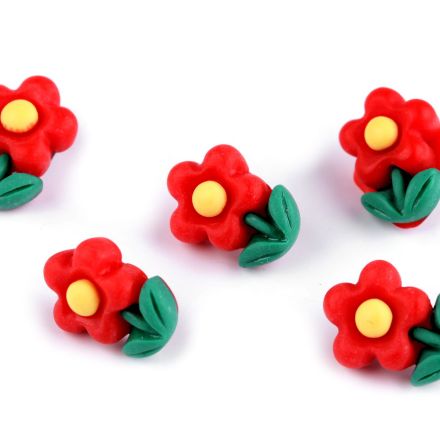 Galanterie: Knoflík 3D květ 11x16 mm (1ks) - červená