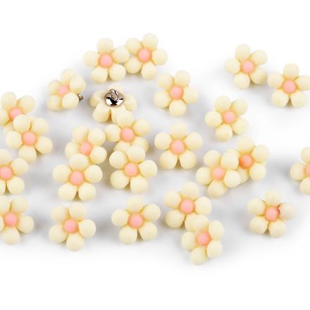 Galanterie: Plastový knoflík 3D květ 14 mm (1ks) - krémová