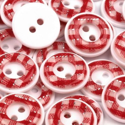 Galanterie: Plastový károvaný knoflík 12,5 mm (1ks) - červená