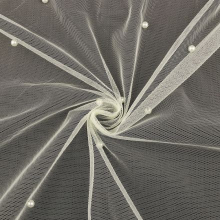Metráž: Zbytek tylu s perličkami šíře 160x30 cm - krémová