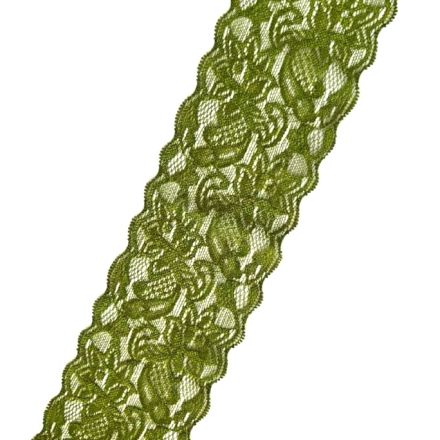 Galanterie: Elastická krajka šíře 80 mm - khaki