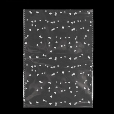 Galanterie: Celofánový sáček srdíčka 13x18 cm (1ks) - bílá