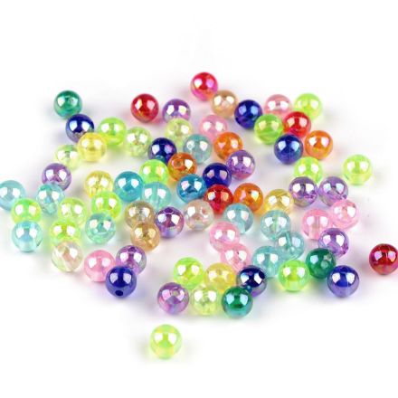 Galanterie: Plastové korálky s AB efektem 6 mm (10g) - mix