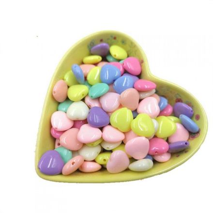 Galanterie: Plastové korálky srdce (20g) - mix