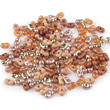 Galanterie: Plastové korálky peanut 4x6 mm (10g) - béžová/zlatá